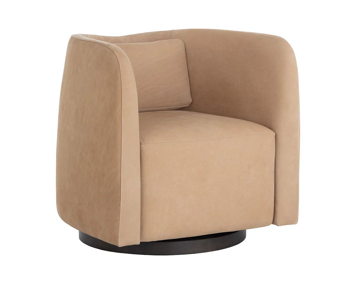 Emilie Caramel Nubuck Leather Swivel Accent Chair