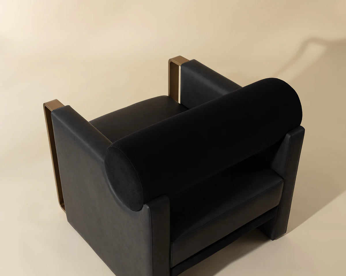 Edgar Black Fabric, Faux Leather & Gold Accent Chair