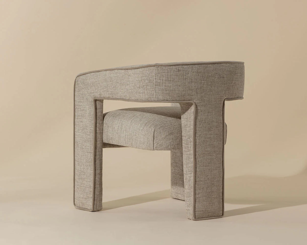 Krasner Sand Fabric & Mocha Piping Dining Armchair