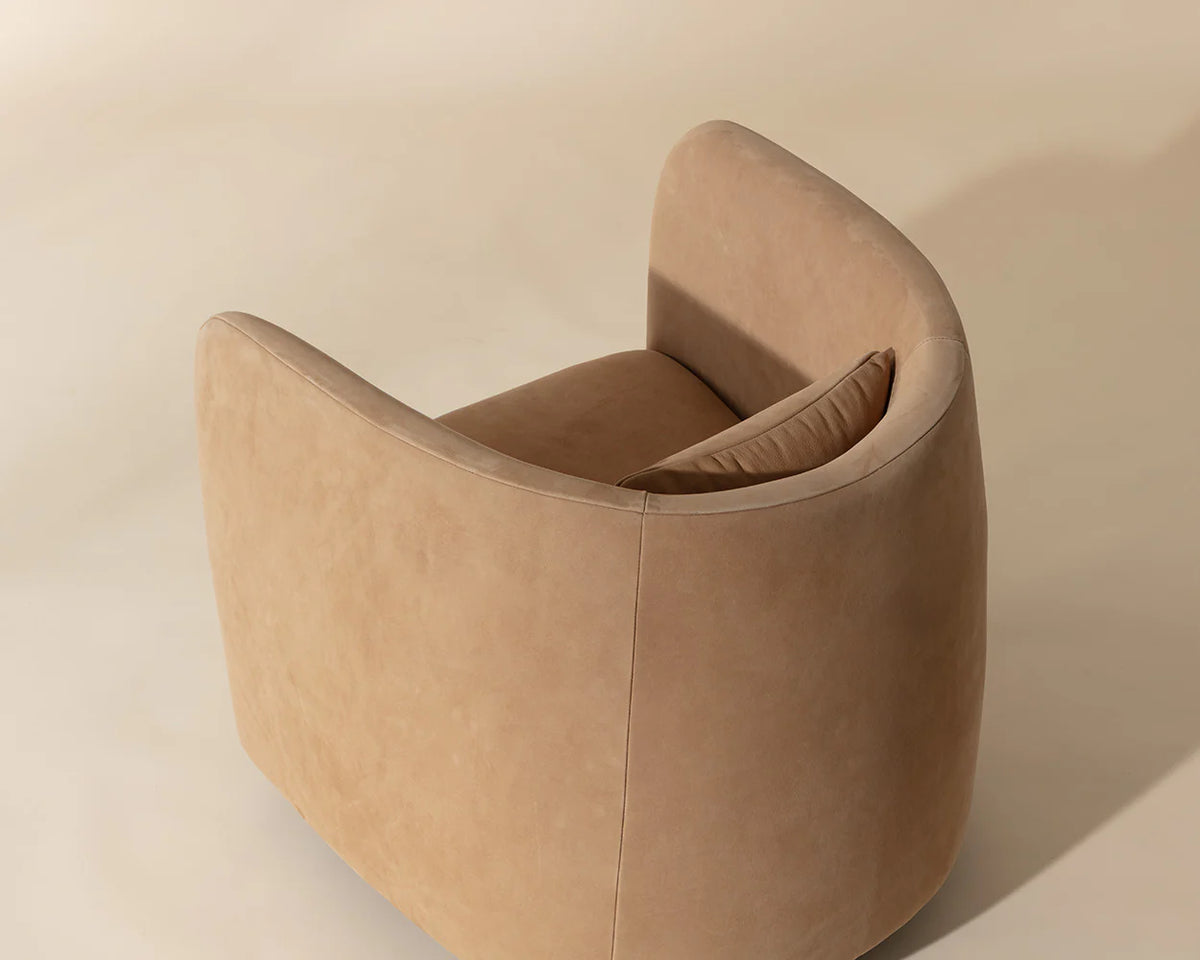 Emilie Caramel Nubuck Leather Swivel Accent Chair