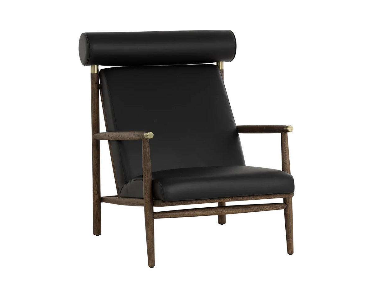 Biko Black Leather & Solid Oak Accent Chair