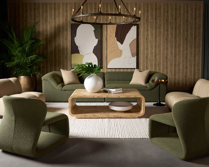 Sophiene Olive Green Bouclé & Gold Accent Chair