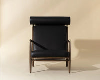 Biko Black Leather & Solid Oak Accent Chair