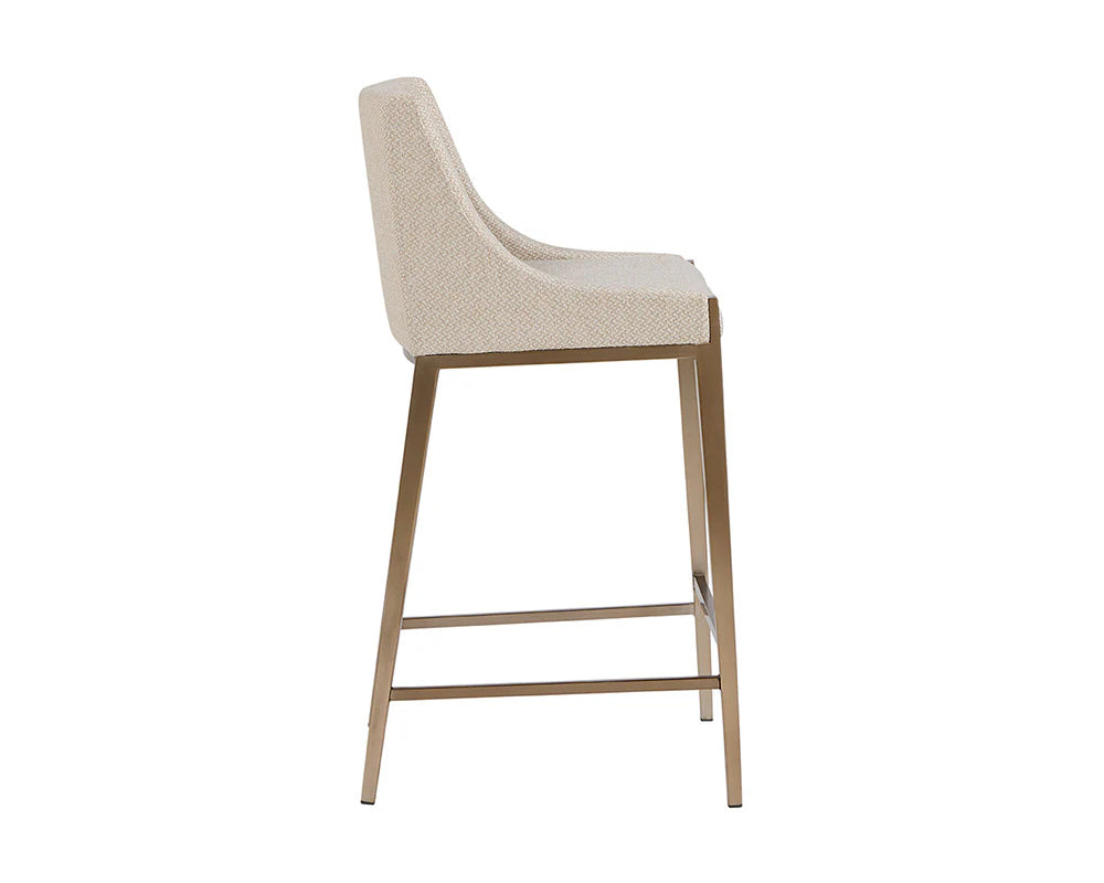 Dionne Oatmeal Fabric & Antique Brass Counter Stool