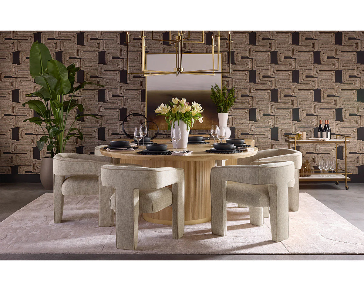 Krasner Sand Fabric & Mocha Piping Dining Armchair