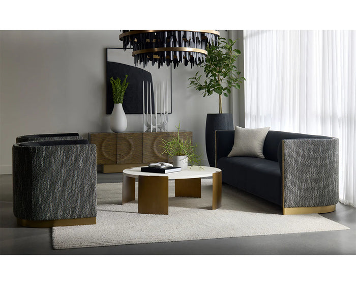 Larron 95.75" Black & Brushed Gold Sofa