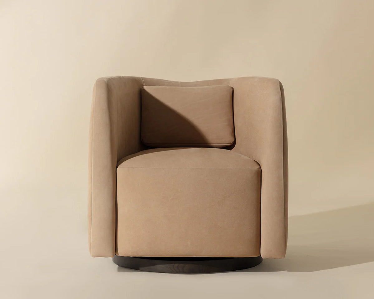 Emilie Caramel Nubuck Leather Swivel Accent Chair
