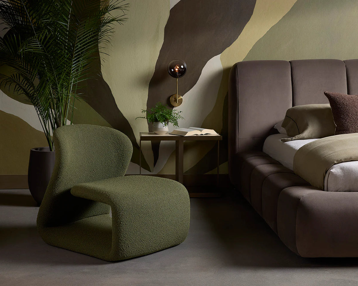 Sophiene Olive Green Bouclé & Gold Accent Chair