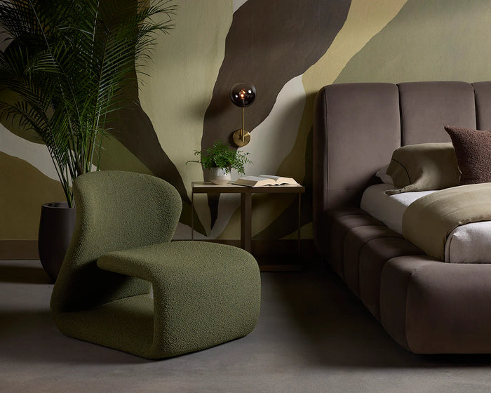 Sophiene Olive Green Bouclé & Gold Accent Chair