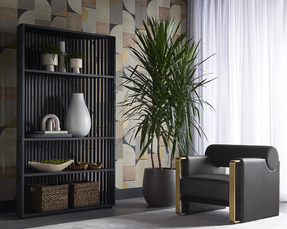 Edgar Black Fabric, Faux Leather & Gold Accent Chair