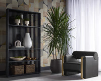 Edgar Black Fabric, Faux Leather & Gold Accent Chair