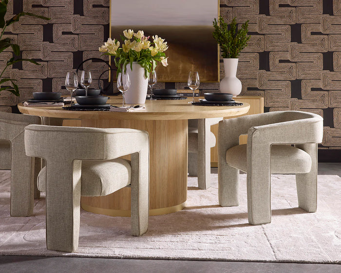 Krasner Sand Fabric & Mocha Piping Dining Armchair