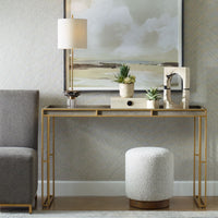Crawford 54" Charcoal Grey Faux Shagreen & Brass Console Table
