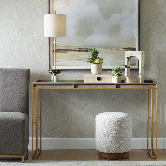 Crawford 54" Charcoal Grey Faux Shagreen & Brass Console Table