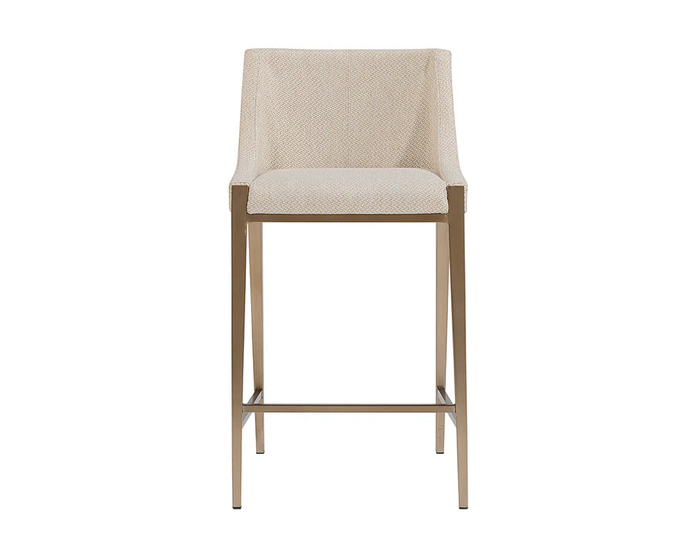 Dionne Oatmeal Fabric & Antique Brass Counter Stool