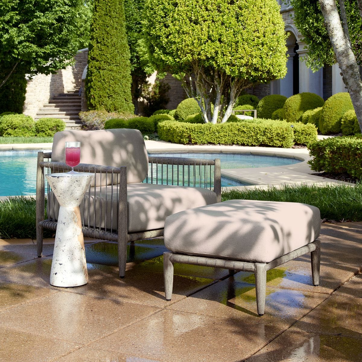 Clara 26" White & Grey Outdoor Ottoman