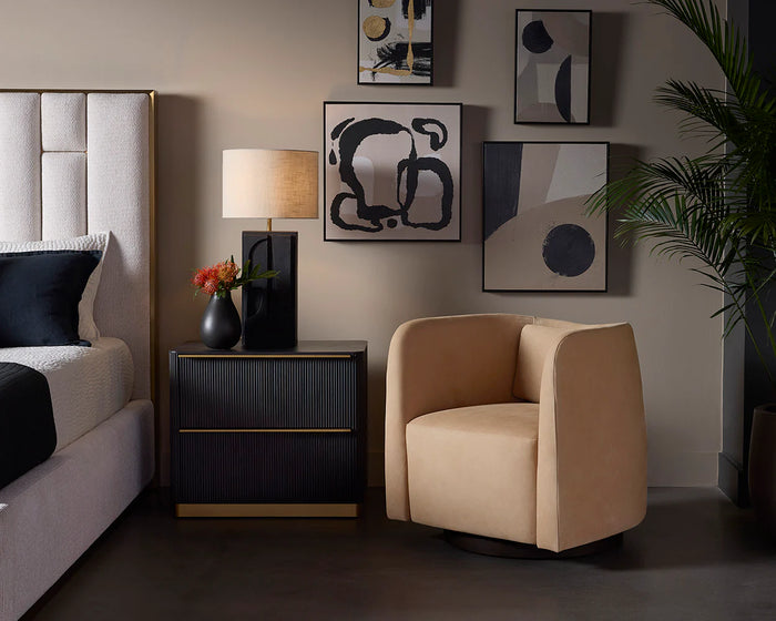 Emilie Caramel Nubuck Leather Swivel Accent Chair