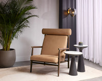 Biko Camel Leather & Solid Oak Accent Chair