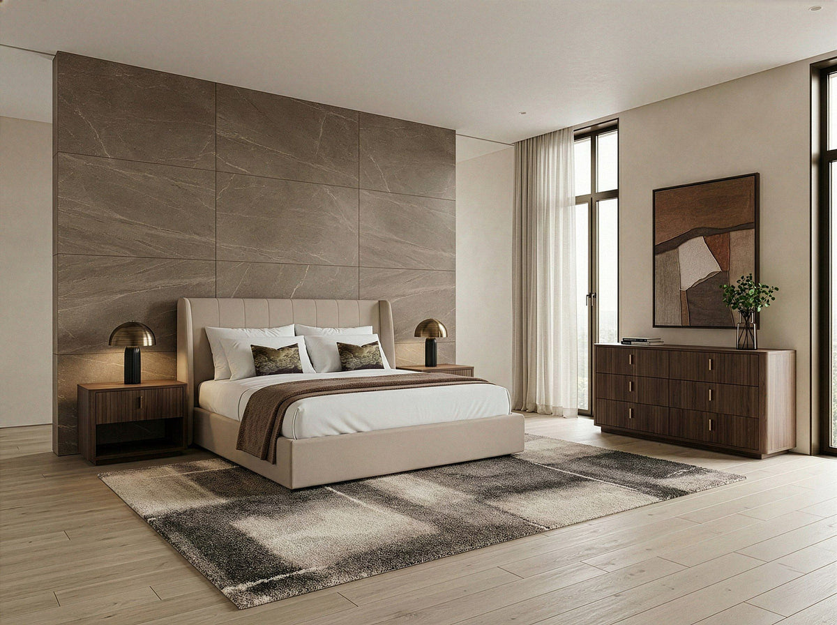 Renee Modern Tan Upholstered Bed