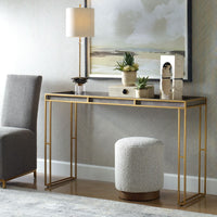 Crawford 54" Charcoal Grey Faux Shagreen & Brass Console Table