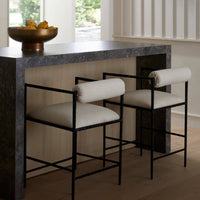 Barbana White Performance Fabric & Natural Iron Counter Stool (Set of 2)