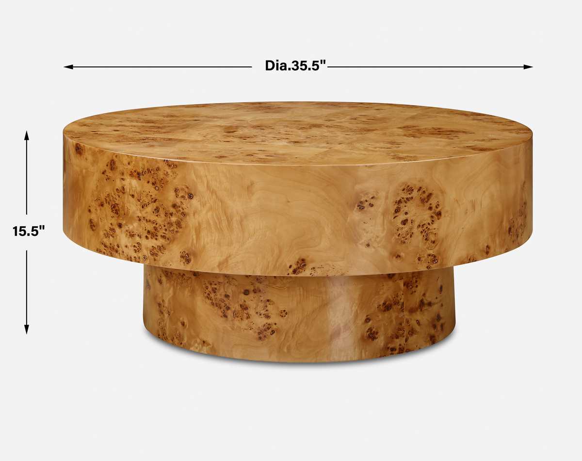 Jemma 36" Round Burl With Satin Sheen Coffee Table