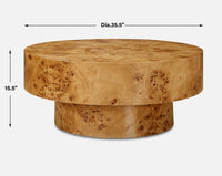 Jemma 36" Round Burl With Satin Sheen Coffee Table