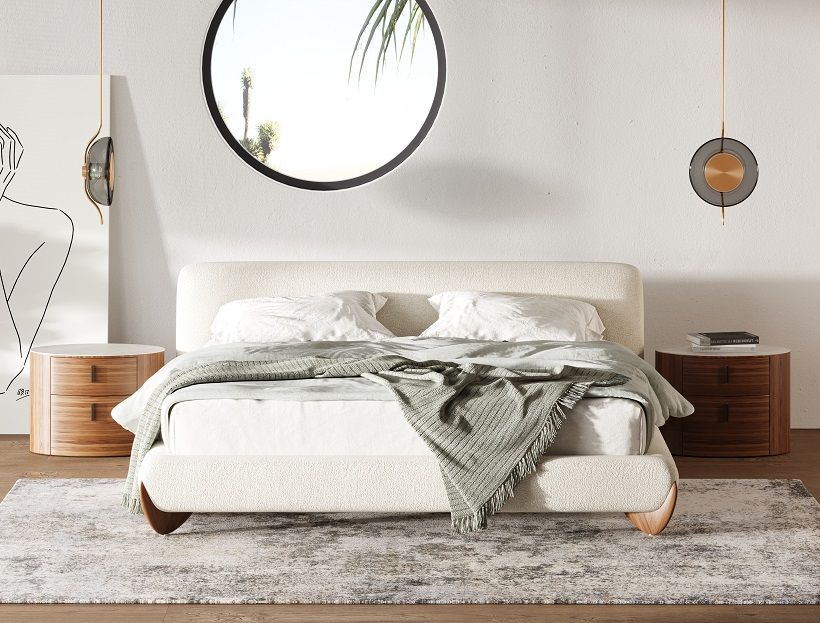 Palacio Cream Upholstered Walnut Bed
