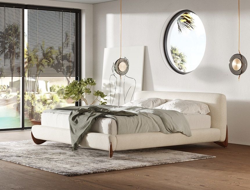Palacio Cream Upholstered Walnut Bed