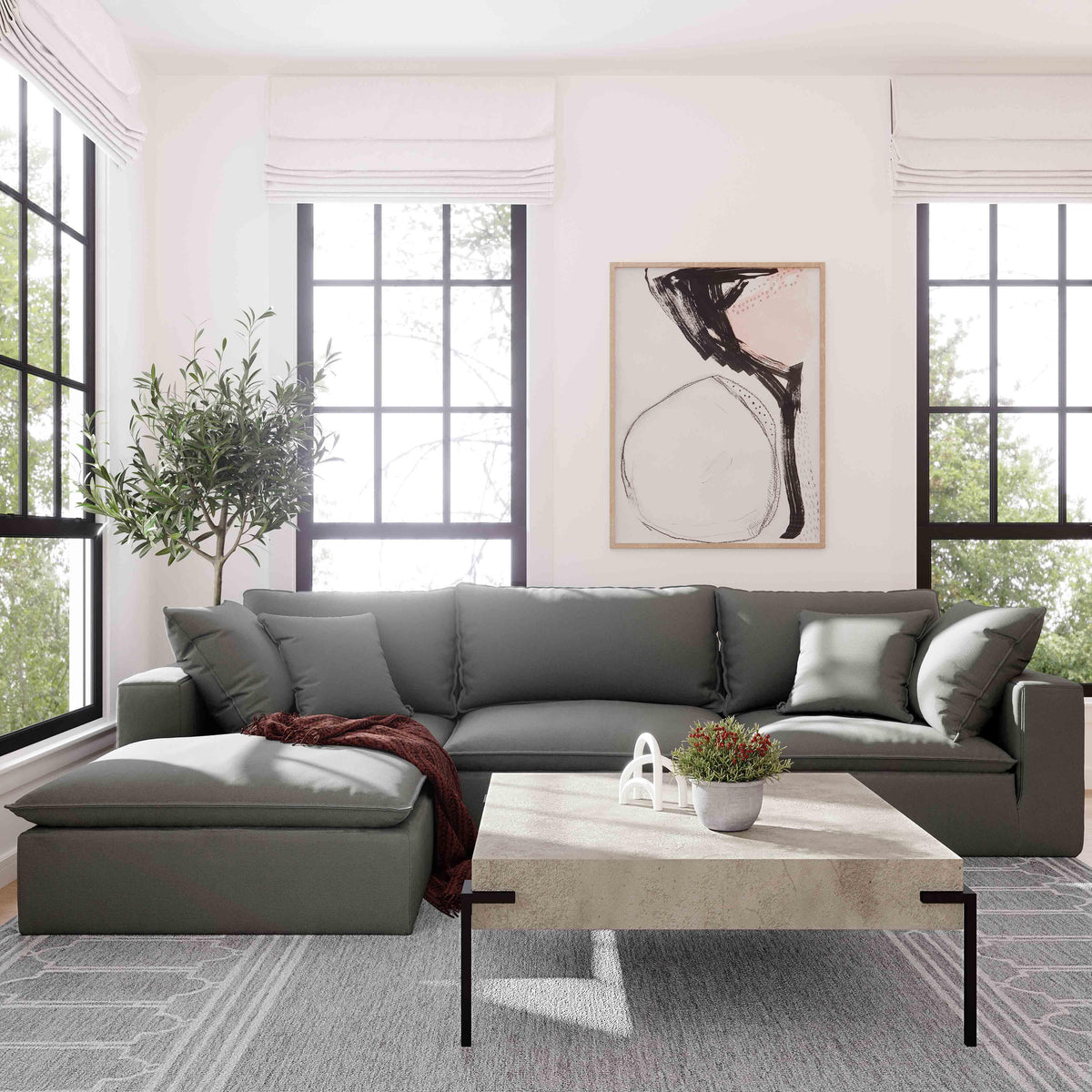 Cali Slate Performance Fabric Modular Armless Chair