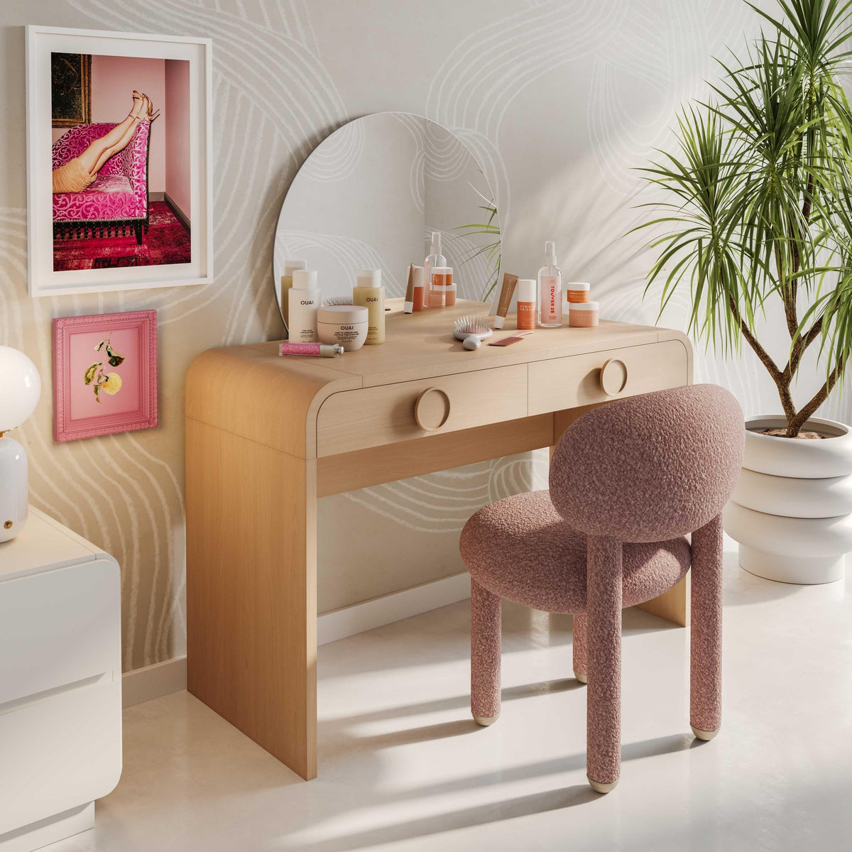 Manu Rose Pink Performance Boucle Dining/Accent Chair