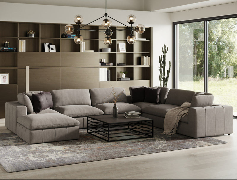 Terra Modern Grey Fabric Modular Sectional Sofa With Ottoman