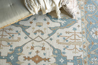 Nell Ivory/ Light Blue Motif Luxury Area Rug