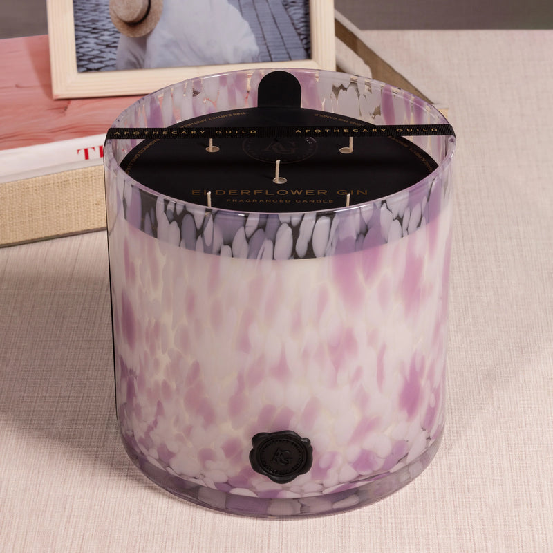 Opal Glass Five-Wick Candle Jar White & Lilac/Elderflower Gin (Set of 2)