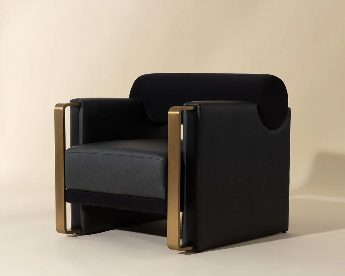 Edgar Black Fabric, Faux Leather & Gold Accent Chair