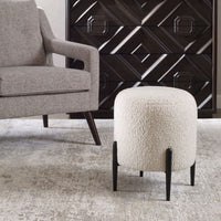 Riely White Faux Shearling Ottoman
