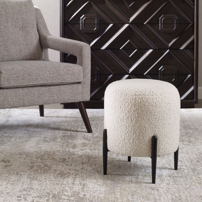 Riely White Faux Shearling Ottoman