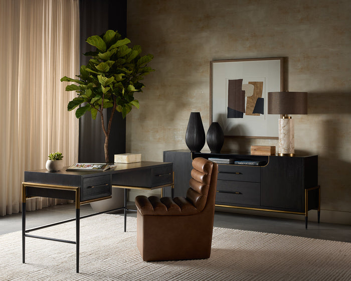 Weldrick 60" Dark Brown & Antique Brass Desk