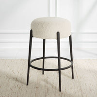 Riely White Faux Shearling & Black Counter Stool
