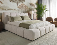 Olena Oatmeal Plush Upholstered Channel Bed