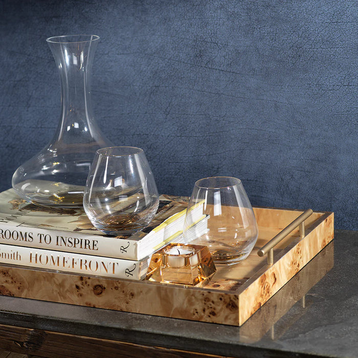 Adeline Large Burl Wood Tray with Gold Handles - Set of 2