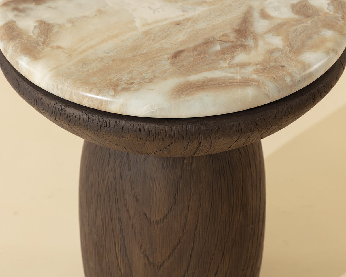 Orula Faux Marble & Brown Oak Concrete Indoor/Outdoor Accent Table