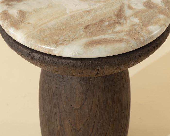 Orula Faux Marble & Brown Oak Concrete Indoor/Outdoor Accent Table