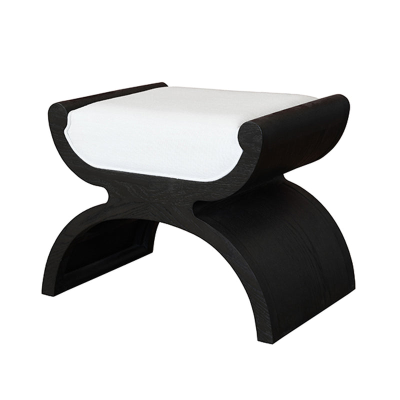 Elenora White Linen & Espresso Bench