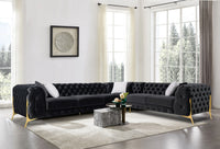 Bronte Black Velvet Transitional Loveseat