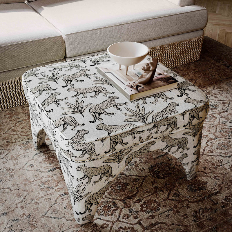 Kaelie Taupe Leopard Jacquard Ottoman