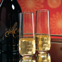 Fez Cut Glass Champagne Flute with Gold Leaf - Set of 12