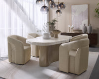 Idris 85.5" Faux Travertine Concrete & Brass Indoor/Outdoor Dining Table