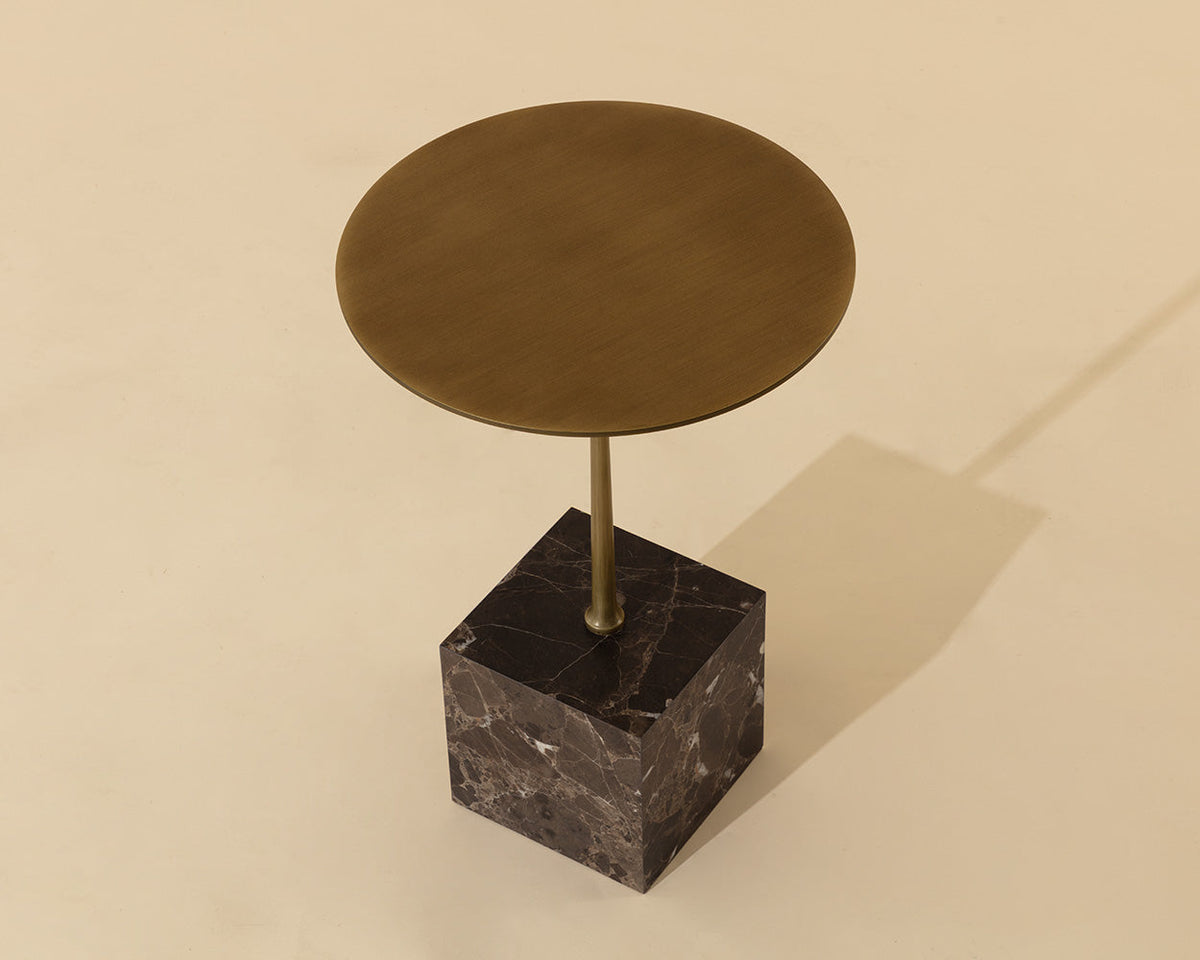 Meridia Antique Brass & Brown Emperador Marble Accent Table