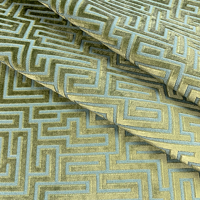 Malia Classic/Modern Large Meander Green Custom Upholstered Bench